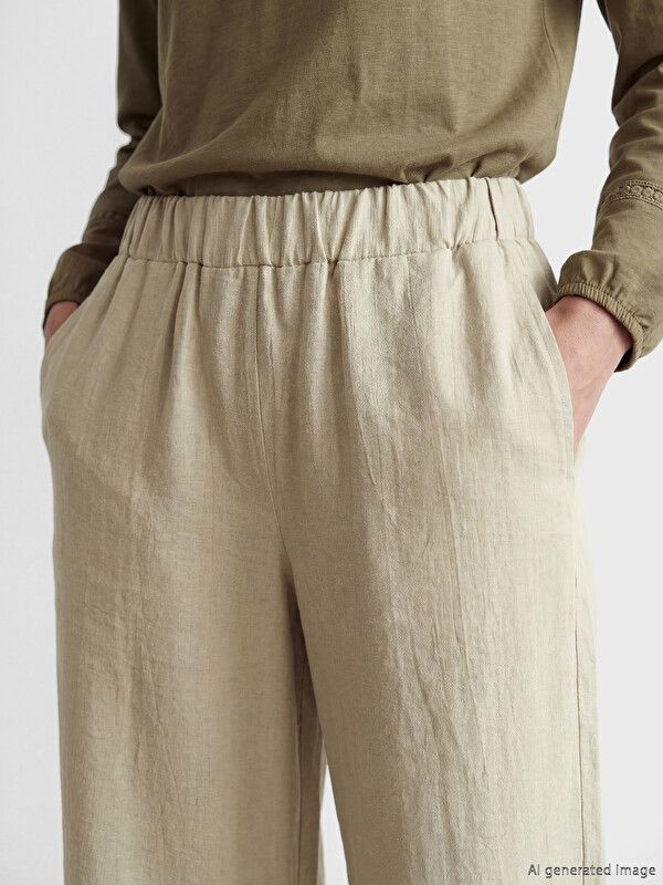 Moudda LC Waikiki - Pantalon léger en tissu pour Femme couleur Beige - Tunisie 3