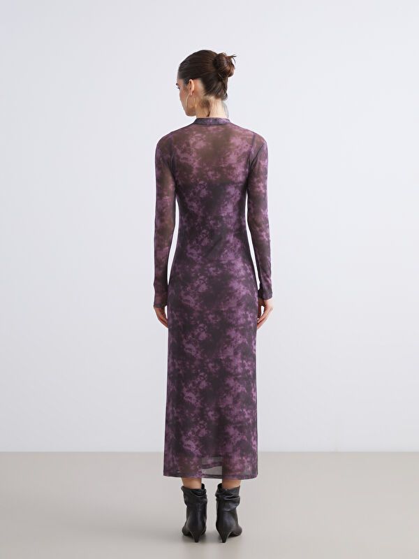 Moudda LC Waikiki - Robe en jersey manches longues Femme Imprimés bordeaux - Tunisie 4