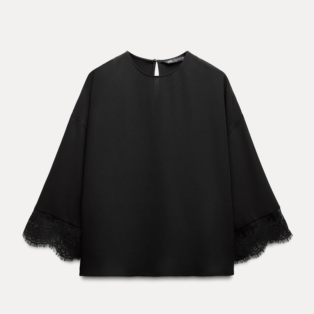 Moudda ZARA - Blouse crêpe manches amples détail dentelle poignet - Tunisie 1