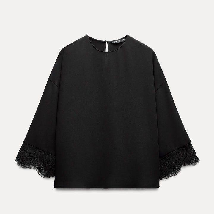 Moudda ZARA - Blouse crêpe manches amples détail dentelle poignet - Tunisie 1