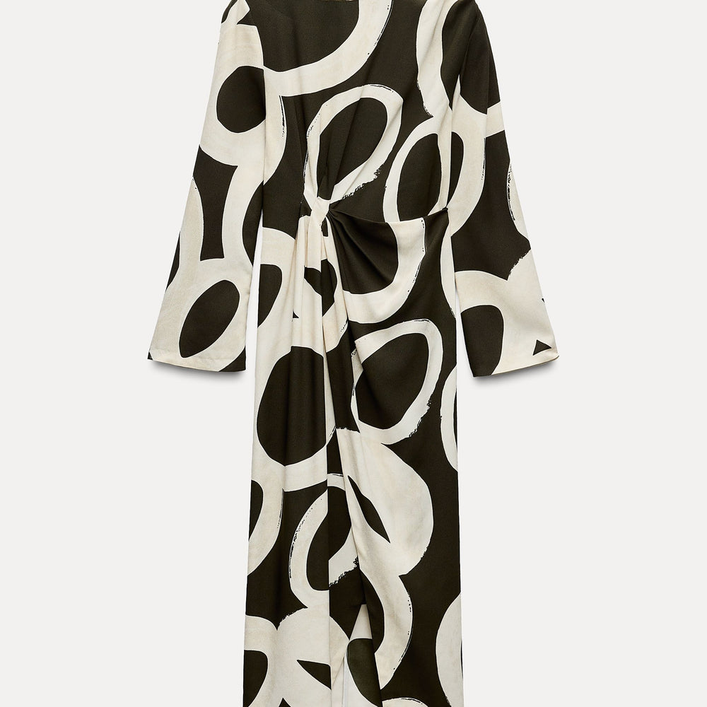 Moudda ZARA - Robe mi-longue en crêpe imprimée géométrique cercles - Tunisie 2