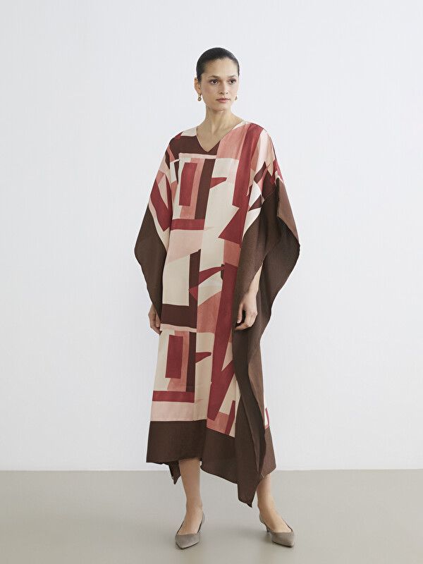 Moudda LC Waikiki - Robe manches courtes en tissu pour Femme couleur Marron imprimé - Tunisie 1