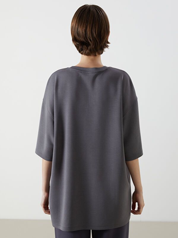 Moudda LC Waikiki - Body imprimé en jersey manches courtes Femme Gris foncé - Tunisie 4