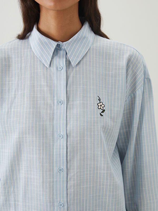 Moudda LC Waikiki - Tunique tissée manches longues Femme Rayures bleues - Tunisie 3