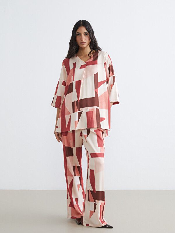 Moudda LC Waikiki - Tunique manches longues en tissu pour Femme couleur Marron imprimé - Tunisie 2