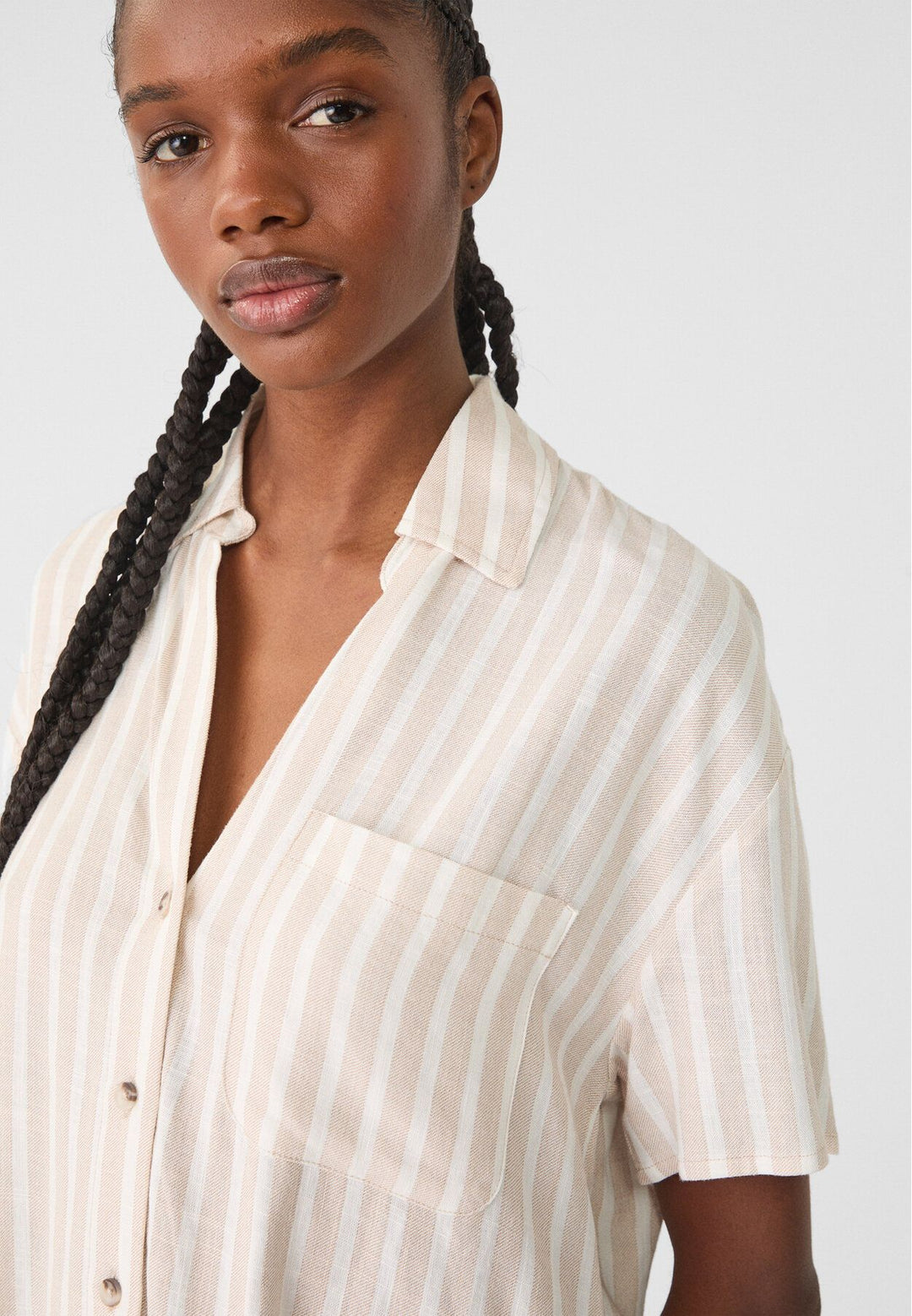Moudda STRADIVARIUS - Chemise Rustique Manche Courte à Rayures avec Poche - Tunisie 4
