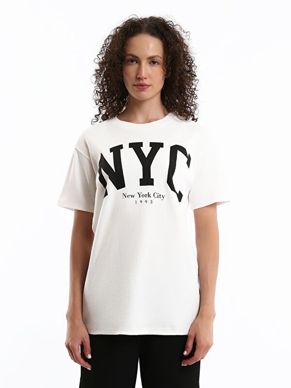 Moudda LC Waikiki - Body imprimé en jersey manches courtes Femme Ecru - Tunisie 1