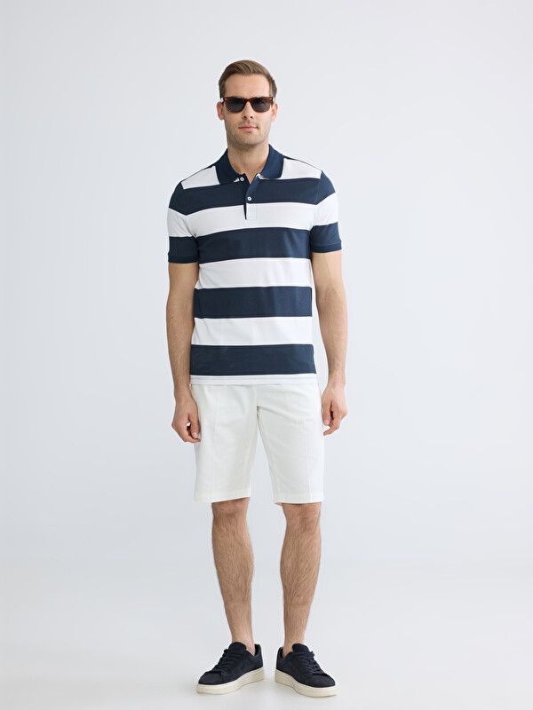 Moudda LC Waikiki - T-shirt manches courtes en jersey pour Homme couleur Bleu marine rayé - Tunisie 2