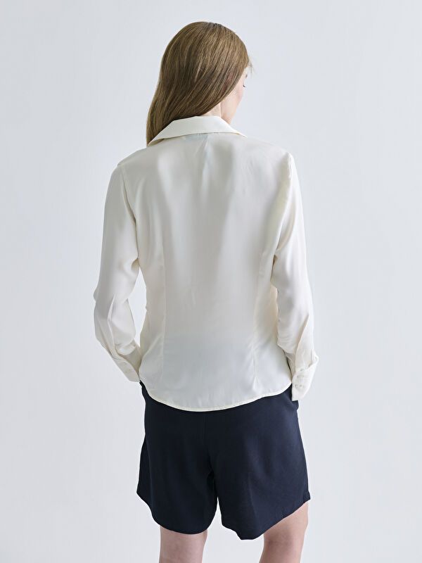 Moudda LC Waikiki - Chemise tissée manches longues Femme Crème - Tunisie 4