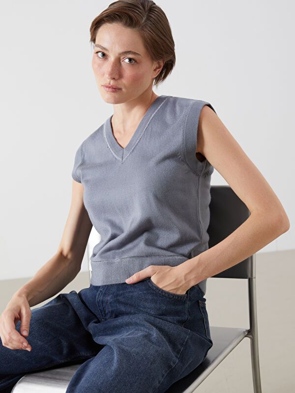 Moudda LC Waikiki - Pull tricot sans manches Femme Anthracite mlg - Tunisie 1