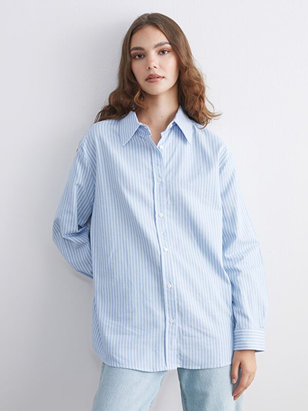 Moudda LC Waikiki - Tunique tissée manches longues Femme Rayures bleues - Tunisie 1