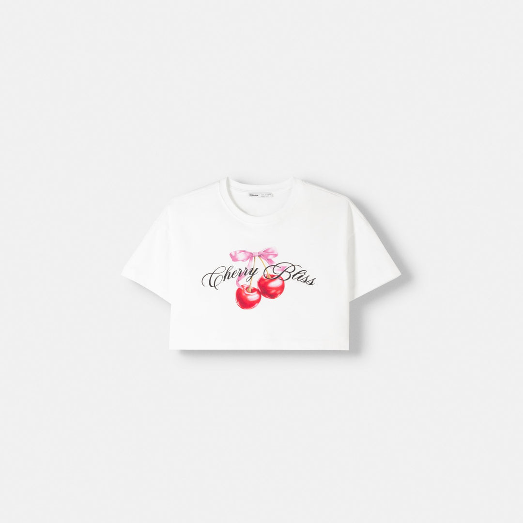 Moudda BERSHKA - T-shirt manches courtes imprimé court - Tunisie 1