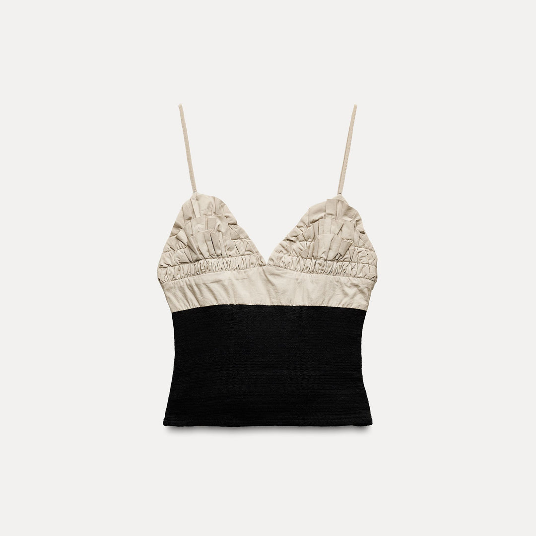 Moudda ZARA - Top fines bretelles encolure en V contraste élastiques - Tunisie 1