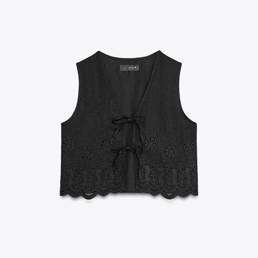 Moudda ZARA - Gilet Lin - Brodé (Noir) - Tunisie 1