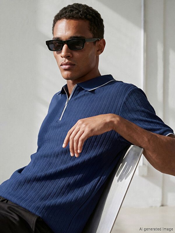 Moudda LC Waikiki - T-shirt manches courtes en jersey pour Homme couleur Bleu indigo foncé - Tunisie 1
