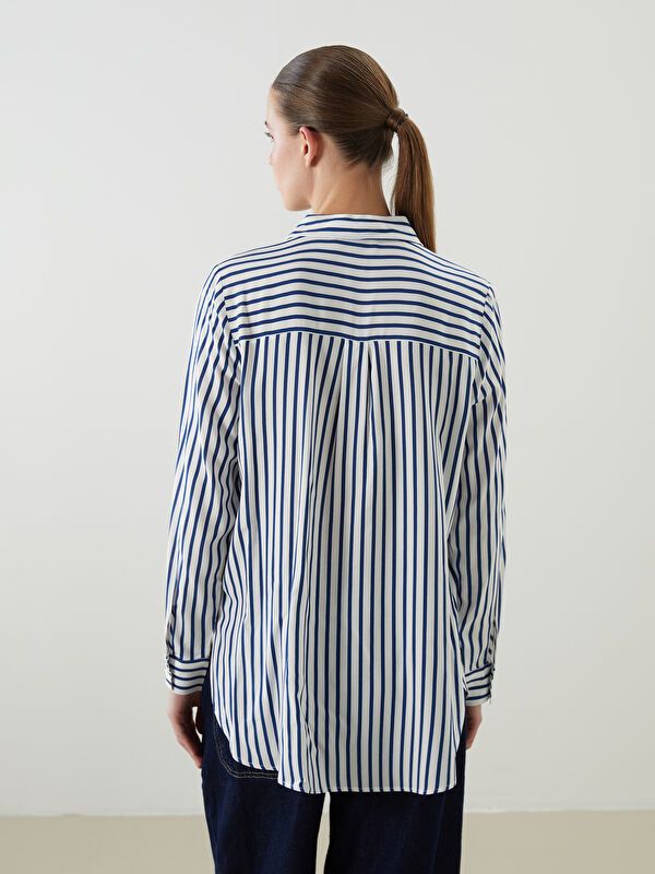 Moudda LC Waikiki - Chemise tissée manches longues Femme Rayures bleues - Tunisie 4