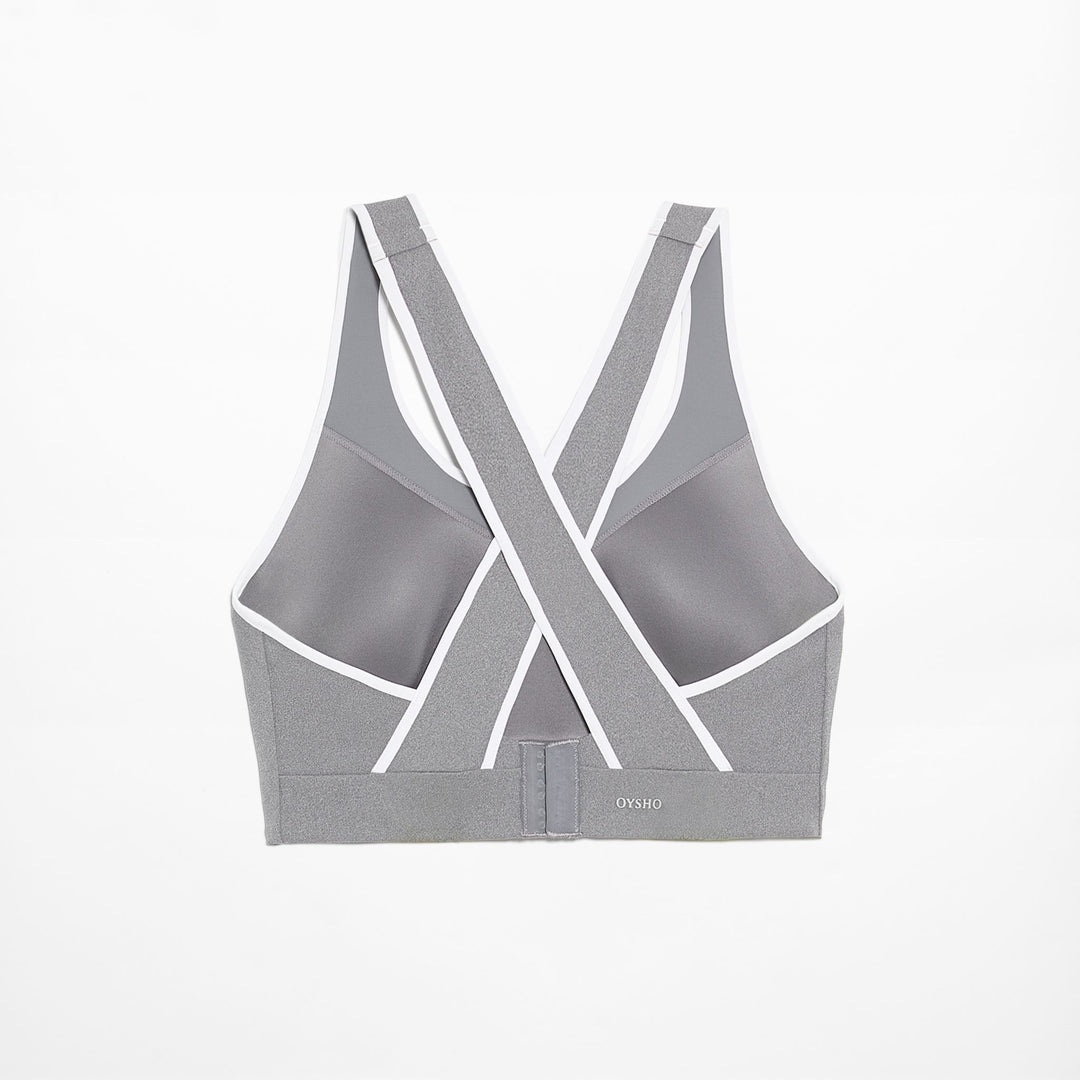 Moudda Oysho - Soutien-Gorge Compressif Dos Croisé avec Blocs Gris Moyen - Tunisie 2