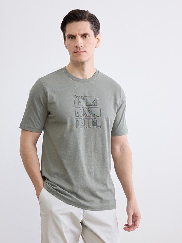 Moudda LC Waikiki - T-shirt imprimé manches courtes en jersey pour Homme couleur Kaki clair - Tunisie 1