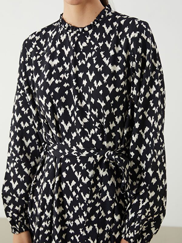 Moudda LC Waikiki - Robe tissée manches longues Femme Imprimé en noir - Tunisie 3