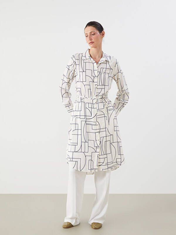 Moudda LC Waikiki - Tunique tissée imprimée manches longues Femme Rayures bleues - Tunisie 1