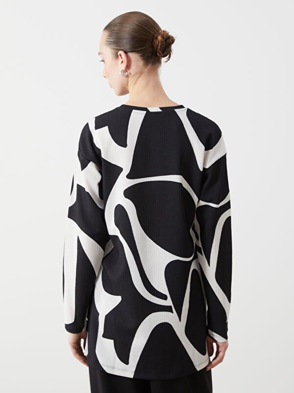 Moudda LC Waikiki - Tunique manches longues en jersey couleur Noir imprimé pour femmes - Tunisie 4