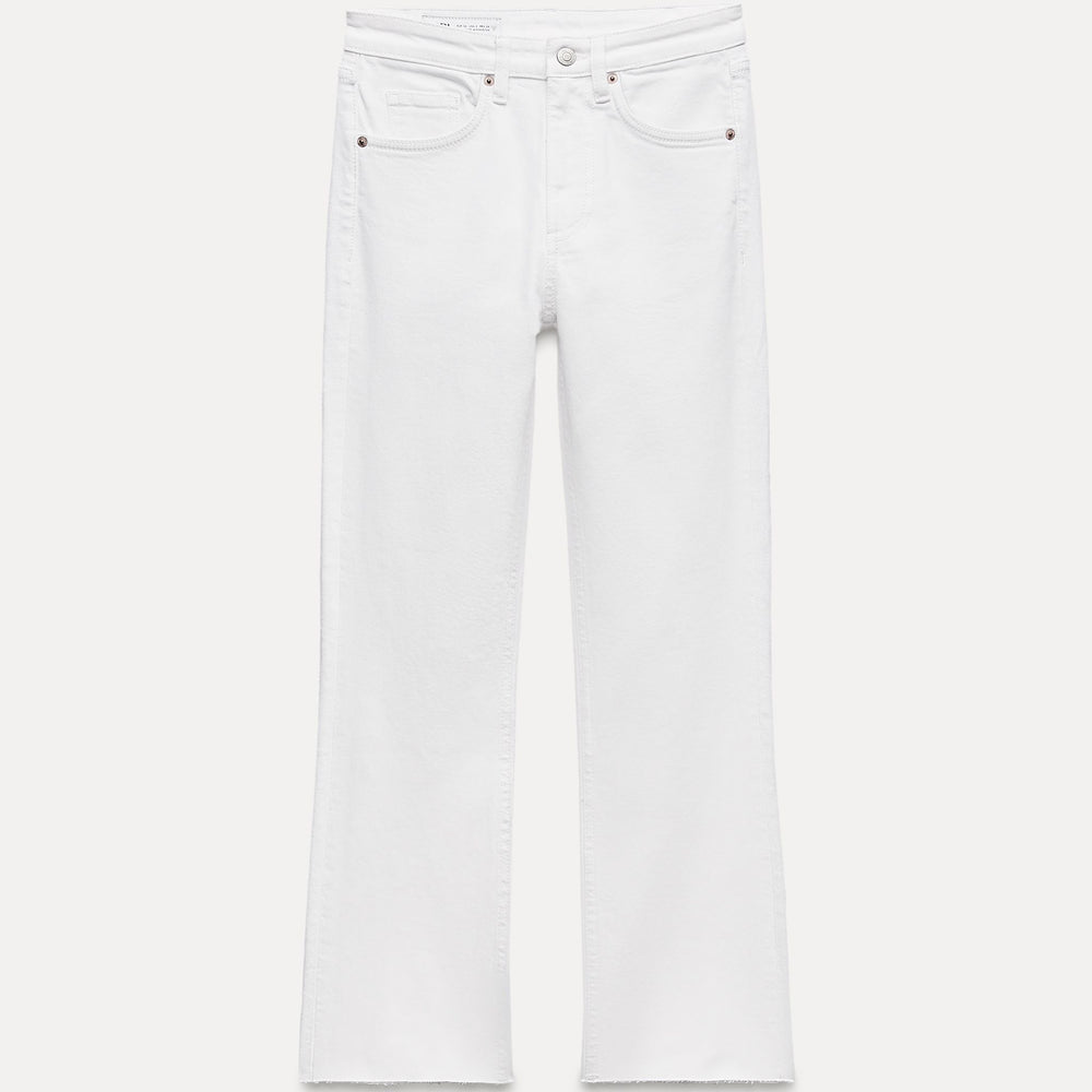 Moudda ZARA - Pantalon évasé court 5 poches taille haute ourlet brut - Tunisie 2