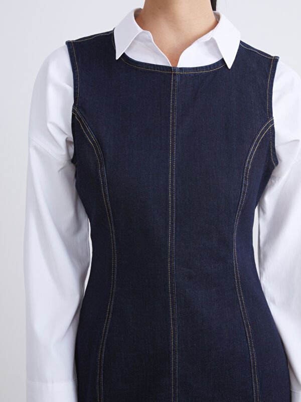 Moudda LC Waikiki - Robe tissée manches courtes denim Femme Rodéo noir - Tunisie 3