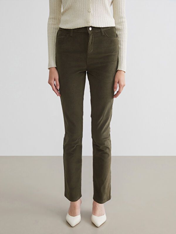 Moudda LC Waikiki - Pantalon épais en tissu couleur Vert kaki pour femmes - Tunisie 2