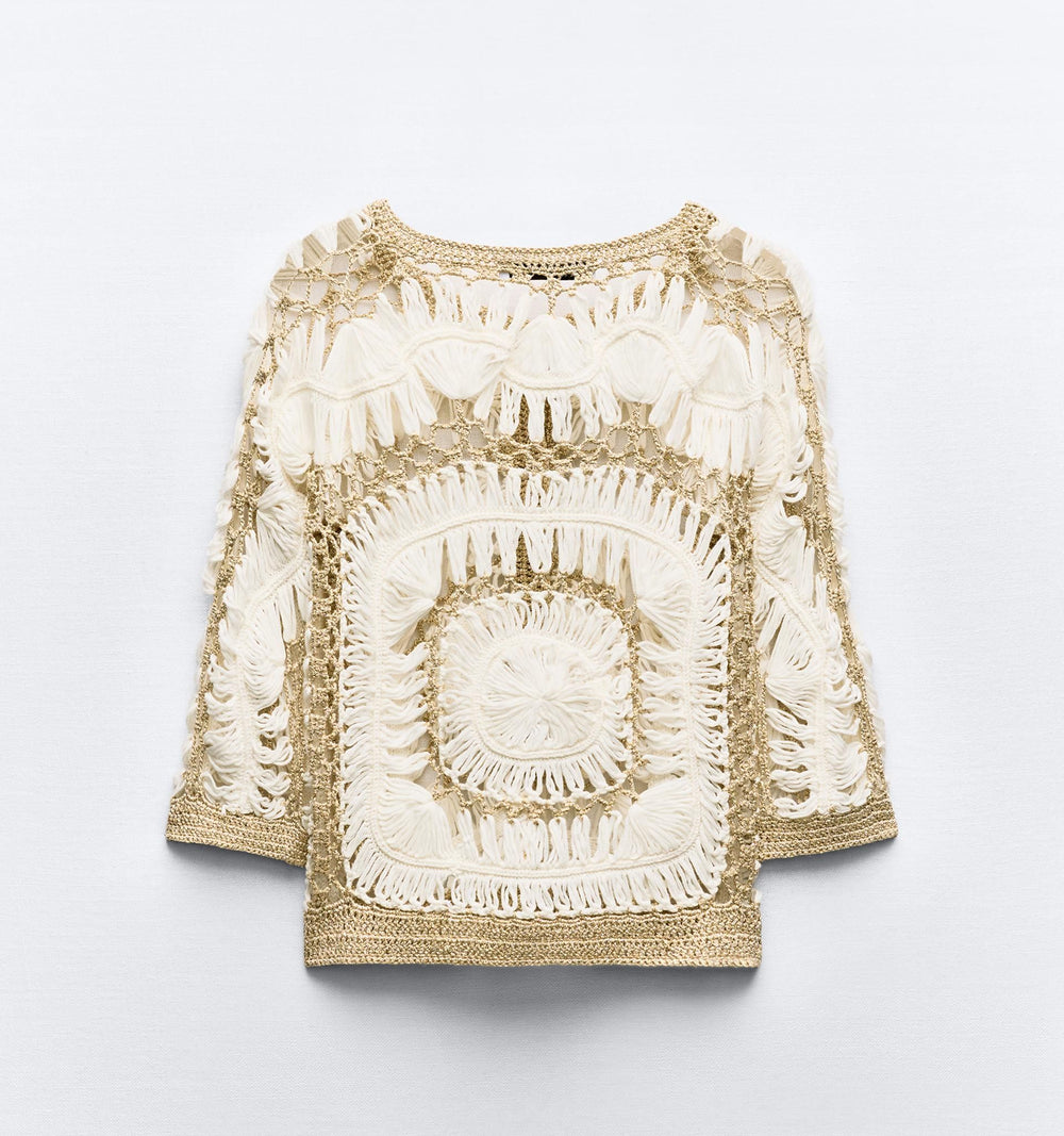 Moudda ZARA - Veste en crochet bicolore, boutonnée - Tunisie 2