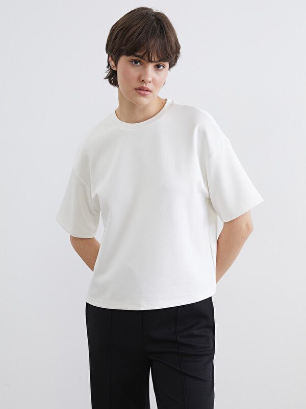 Moudda LC Waikiki - Body manches courtes en jersey pour Femme couleur Écru - Tunisie 1