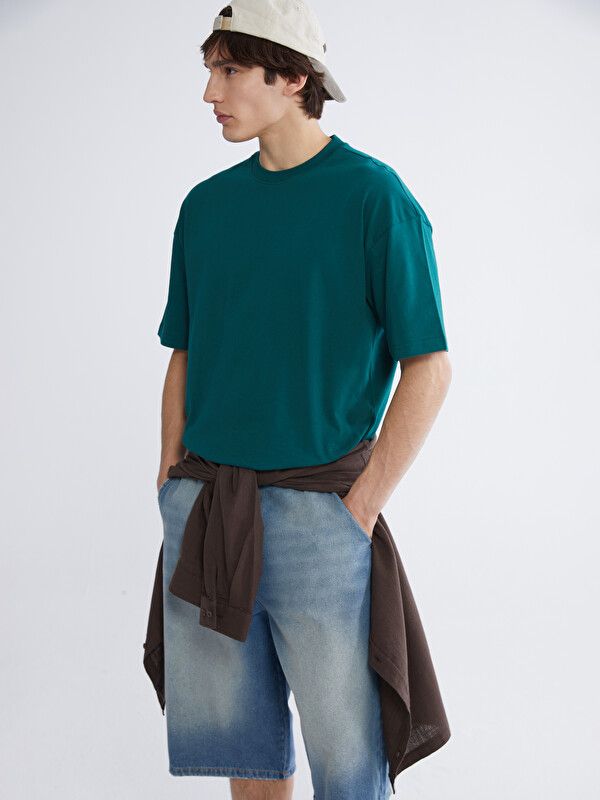 Moudda LC Waikiki - T-shirt basique manches courtes en jersey pour Homme couleur Vert forêt - Tunisie 1