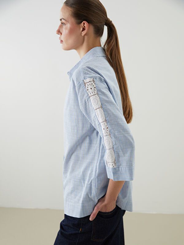 Moudda LC Waikiki - Chemise tissée manches longues Femme Imprimé en blanc - Tunisie 1