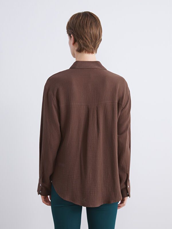 Moudda LC Waikiki - Chemise tissée manches longues Femme Brun - Tunisie 4