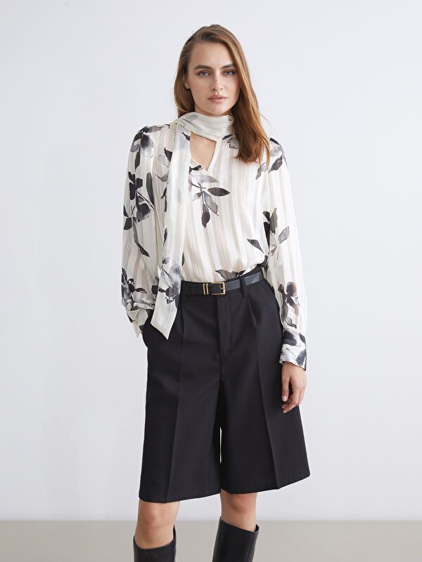 Moudda LC Waikiki - Blouse tissée imprimée manches longues Femme Imprimé écru - Tunisie 1