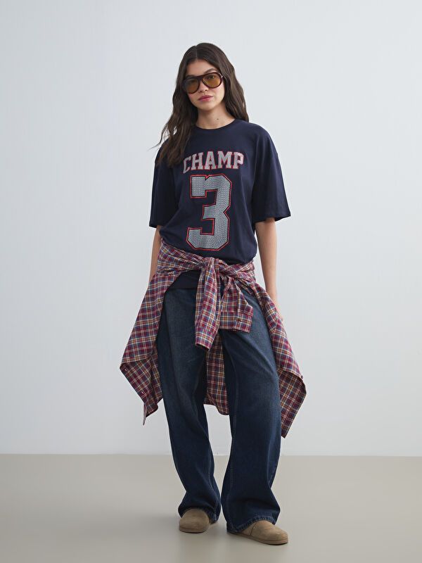 Moudda LC Waikiki - Body imprimé en jersey manches courtes Femme Marine - Tunisie 2