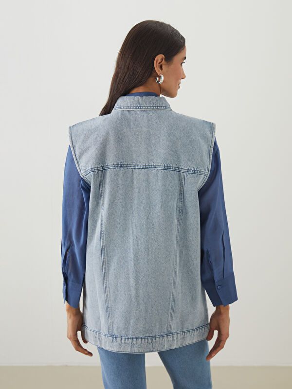 Moudda LC Waikiki - Débardeur tissé denim Femme Canne indigo clair - Tunisie 4