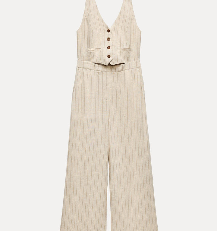 Moudda ZARA - Combinaison longue lin/viscose col licou rayée - Tunisie 2