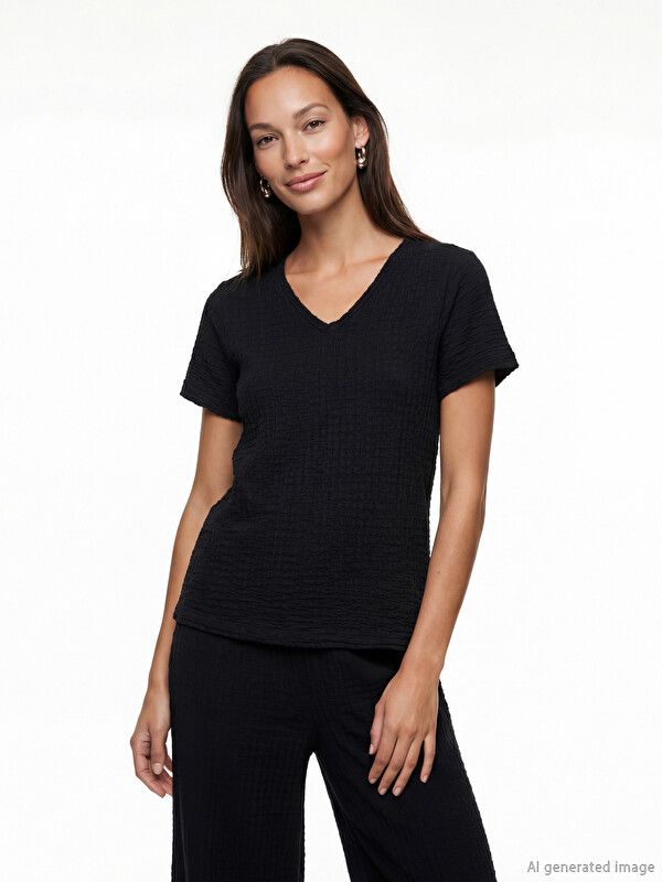 Moudda LC Waikiki - Pack jersey à maches courtes pour Femme couleur Noir - Tunisie 1