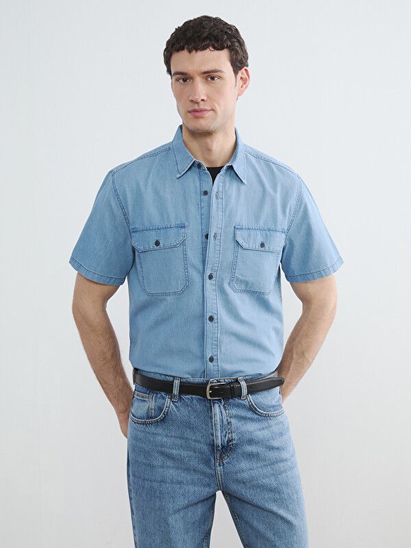 Moudda LC Waikiki - Chemise en jean manches courtes pour Homme couleur Rodeo Bleu indigo moyen - Tunisie 1
