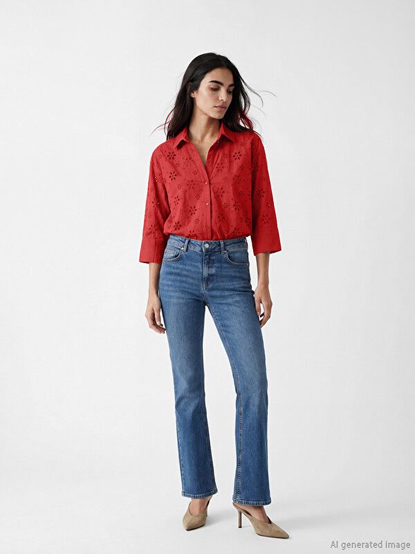 Moudda LC Waikiki - Chemise manches longues en tissu pour Femme couleur Rouge - Tunisie 2
