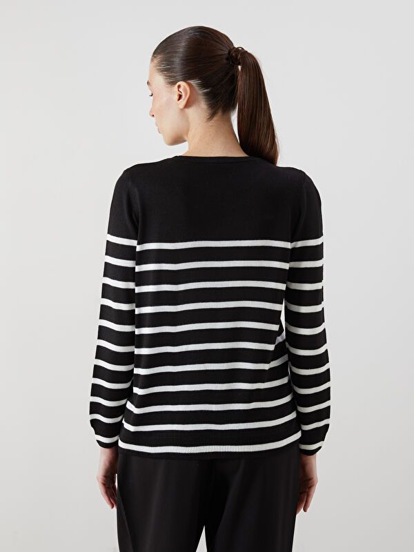 Moudda LC Waikiki - Pull tricot moyen Femme Rayures noires - Tunisie 4