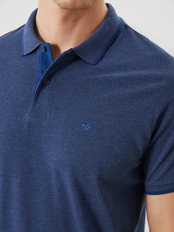 Moudda LC Waikiki - T-shirt col polo basique manches courtes en jersey pour Homme couleur  Bleu marine chiné - Tunisie 3