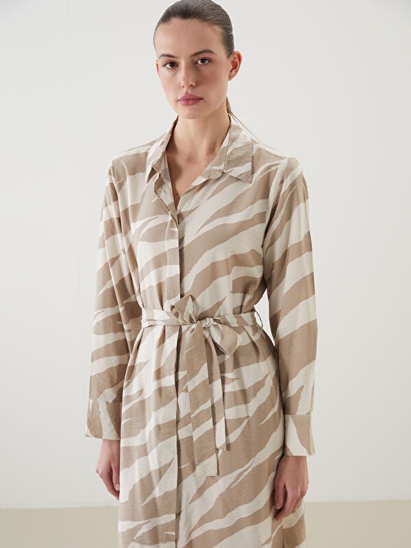 Moudda LC Waikiki - Robe tissée manches longues Femme Imprimé écru - Tunisie 2