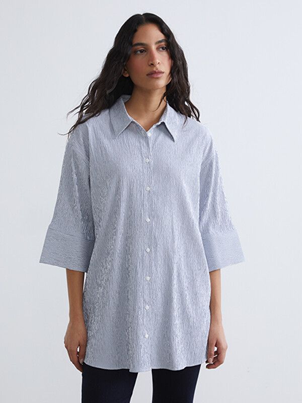 Moudda LC Waikiki - Tunique manches longues en tissu pour Femme couleur Bleu rayé - Tunisie 1
