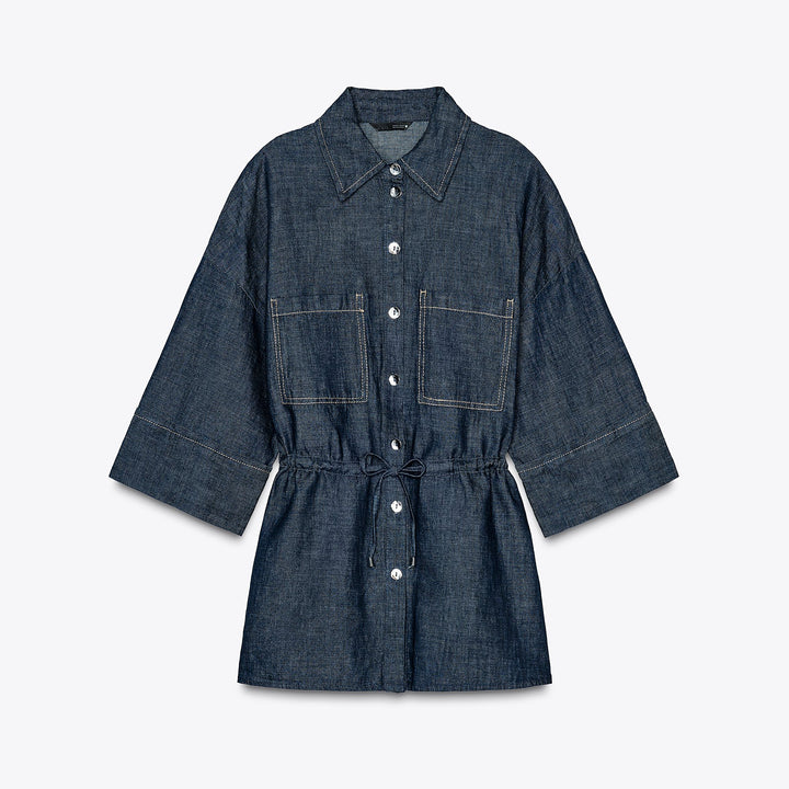 Moudda ZARA - Chemise Lin Indigo - Col Chemisier & Ceinture - Tunisie 1