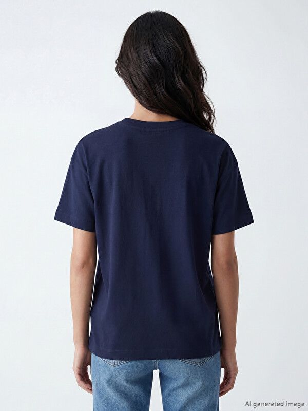 Moudda LC Waikiki - Body imprimé manches courtes en jersey pour Femme couleur Bleu marine foncé - Tunisie 3