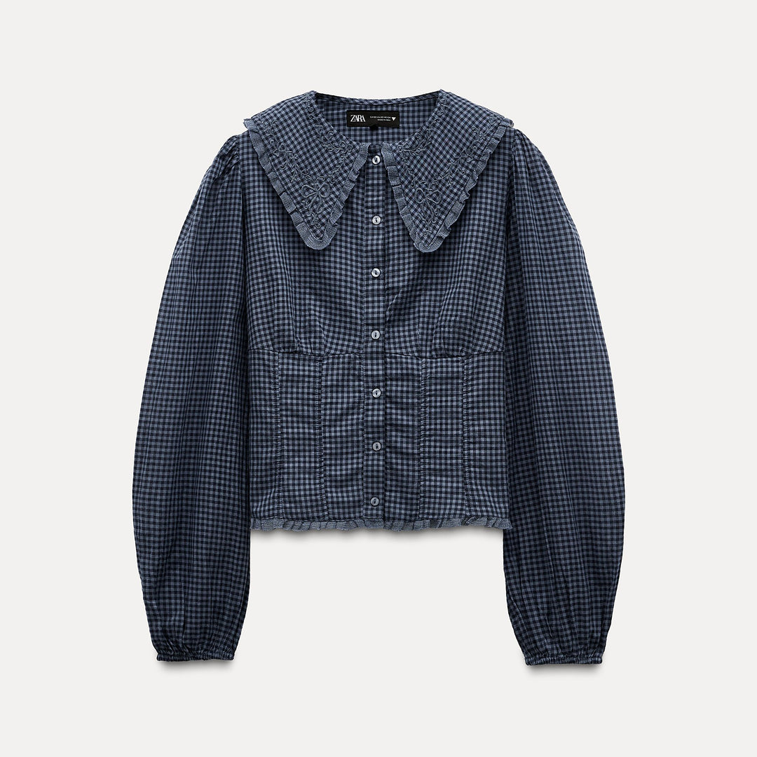 Moudda ZARA - Chemise manches longues col rond imprimée Vichy brodée - Tunisie 2