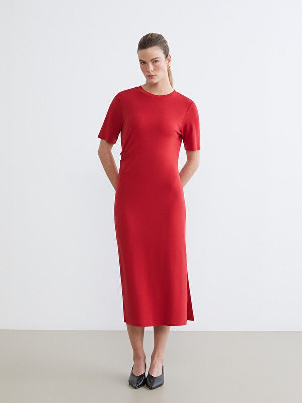 Moudda LC Waikiki - Robe manches courtes en jersey pour Femme couleur Rouge terne - Tunisie 2