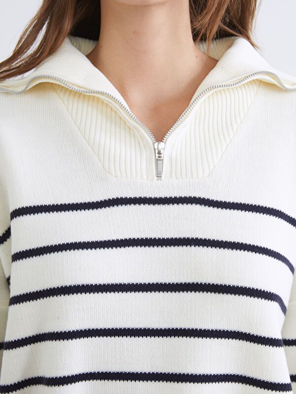 Moudda LC Waikiki - Pull épais en tricot couleur Bleu marine rayé pour femmes - Tunisie 3