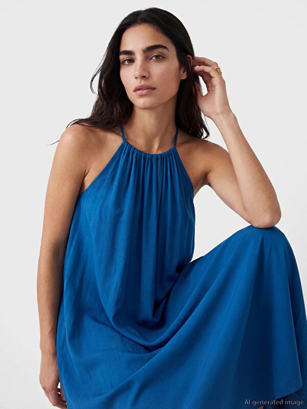Moudda LC Waikiki - Robe manches courtes en tissu pour Femme couleur Bleu vif - Tunisie 2